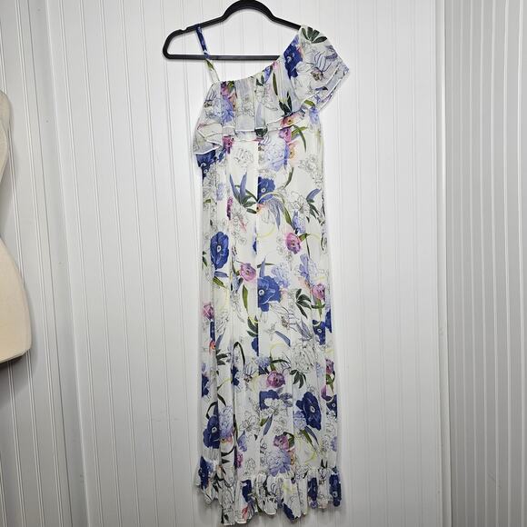 Slate & Willow White Ruffled Floral Midi Dress Size 0 Asymmetrical Vacation - Picture 5 of 9